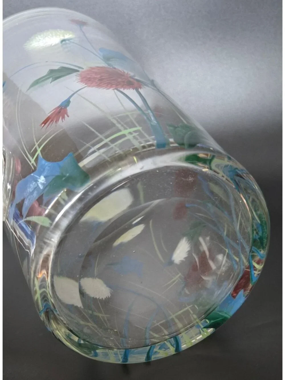Vintage 1940s Glass Pitcher w/Hand Painted Clover, Floral Pitcher, Czech Glass,